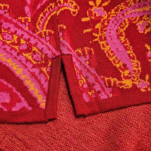 Isaac Mizrahi Live Bold Red & Pink Paisley Mock Turtleneck Short Sleeve Sweater - Picture 5 of 9